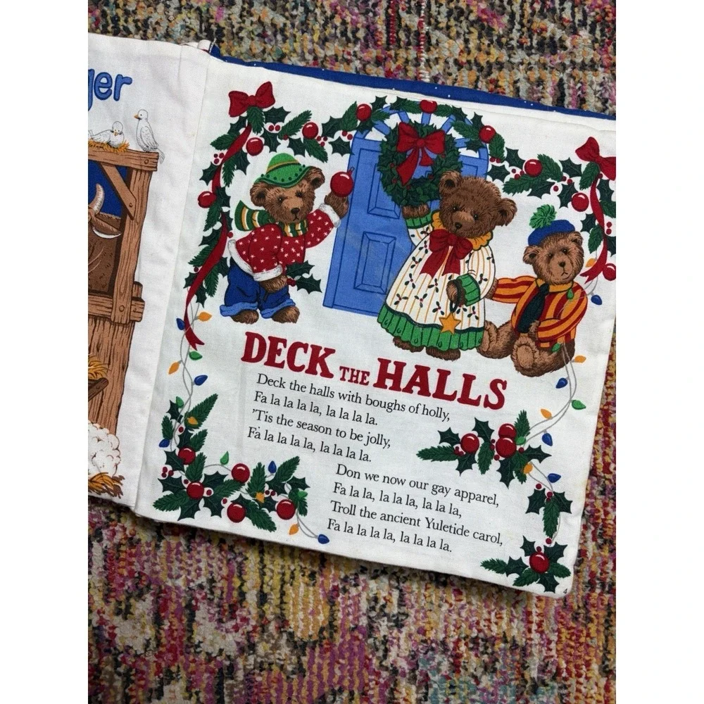 Merry Christmas song book handmade fabric panel beautiful soft durable bears
